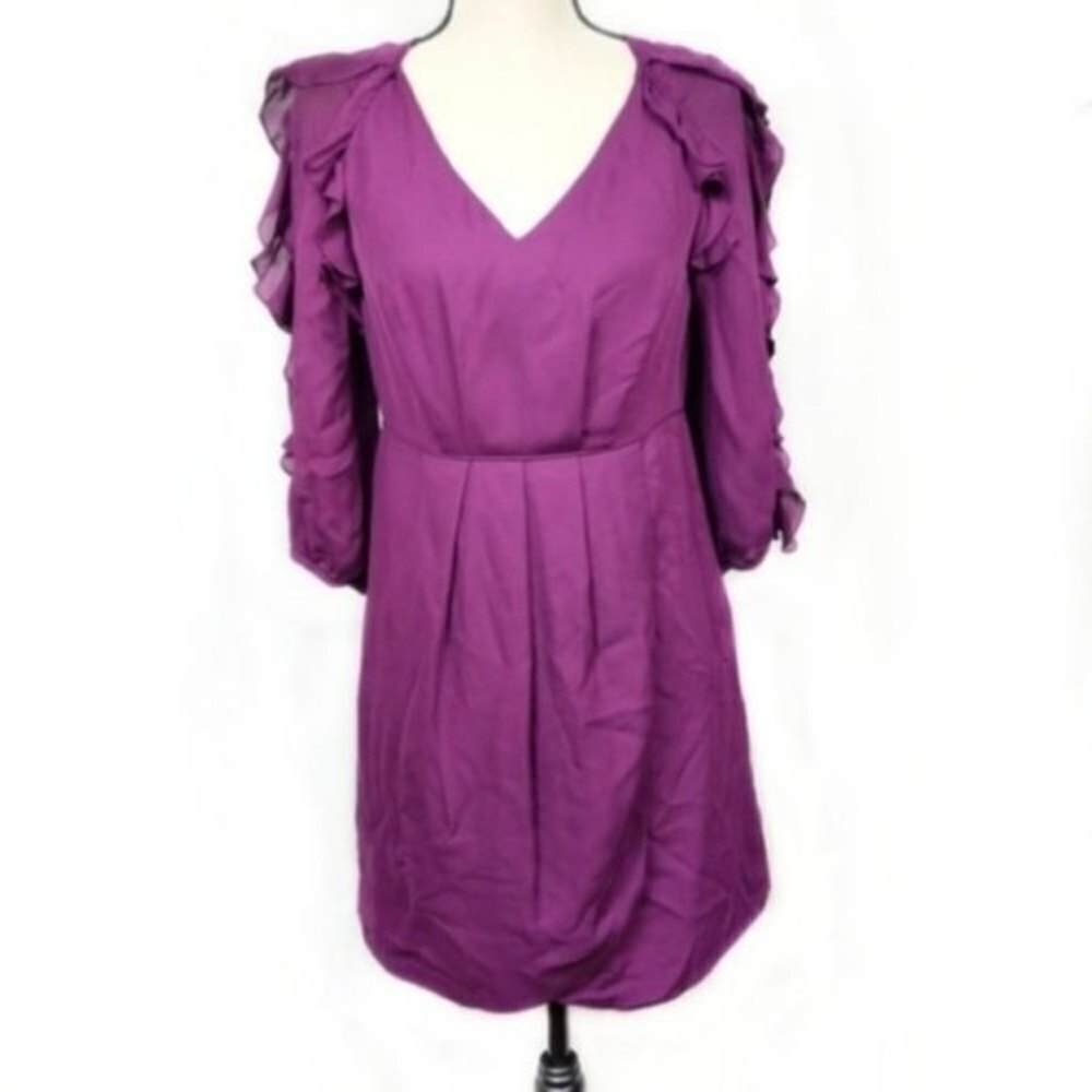 Tibi Pleated Wrap Ruffle Sleeve Keyhole Silk Dress 8 - Picture 2 of 8